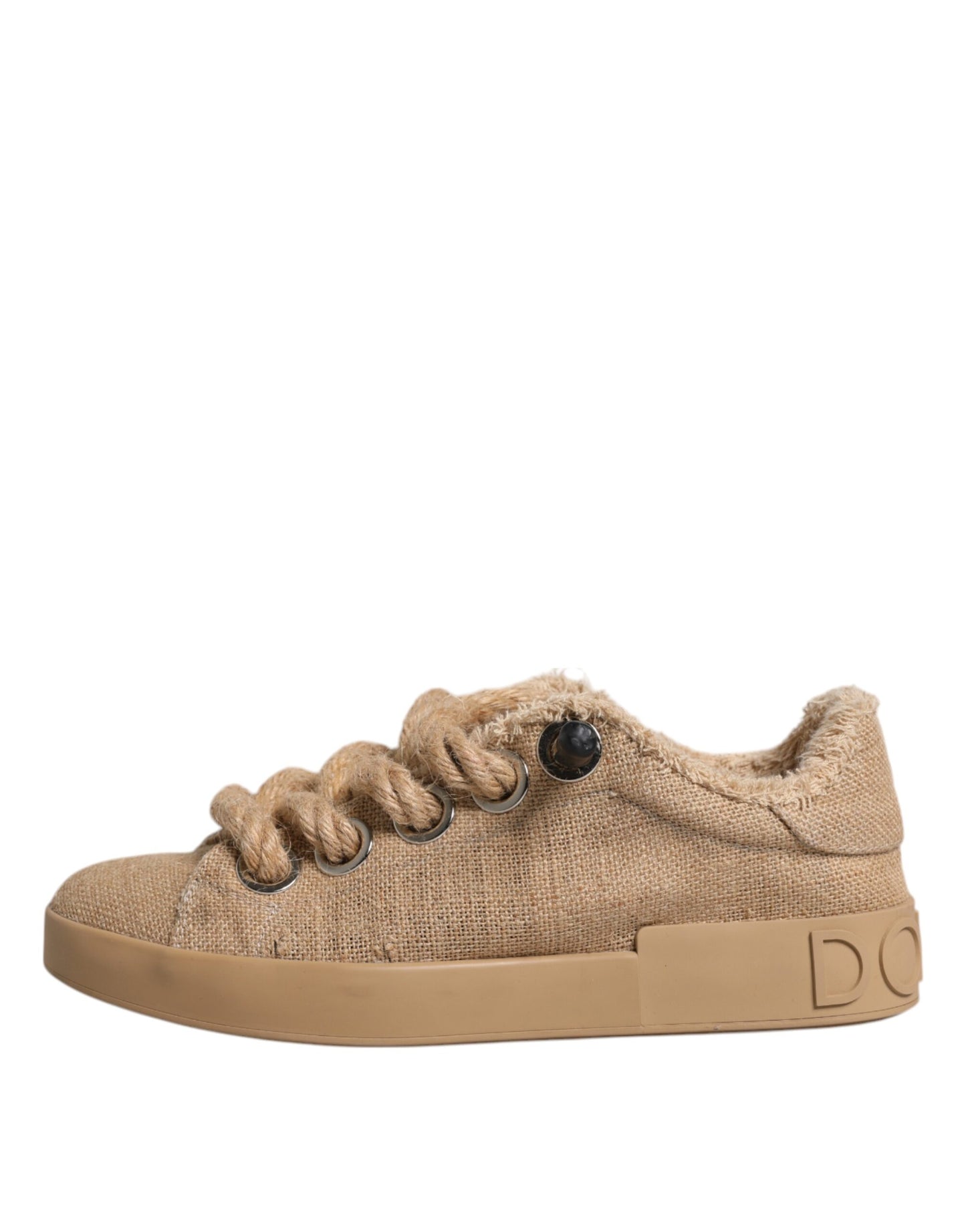 Dolce & Gabbana Brown Jute Fabric Low Top Men Sneakers Shoes Dolce & Gabbana Rosy Brown