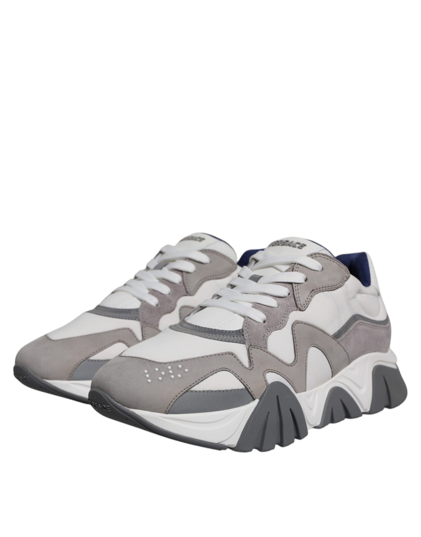 Versace Grey Leather Neoprene Chunky Low Top Squalo Sneakers Shoes Versace Light Slate Gray