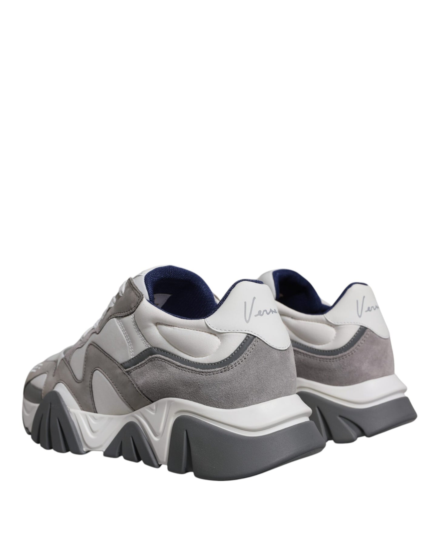 Versace Grey Leather Neoprene Chunky Low Top Squalo Sneakers Shoes Versace Slate Gray