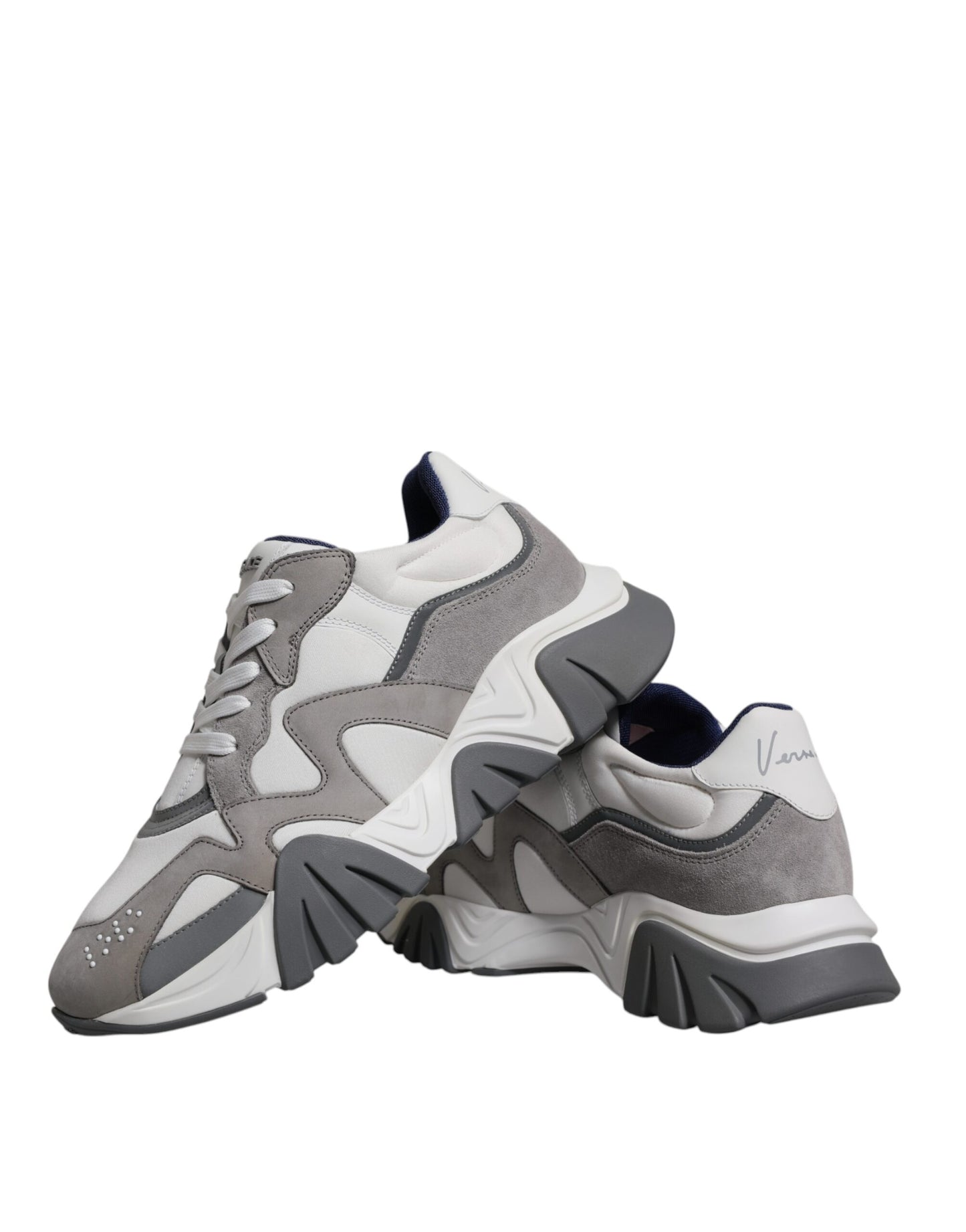 Versace Grey Leather Neoprene Chunky Low Top Squalo Sneakers Shoes Versace Slate Gray