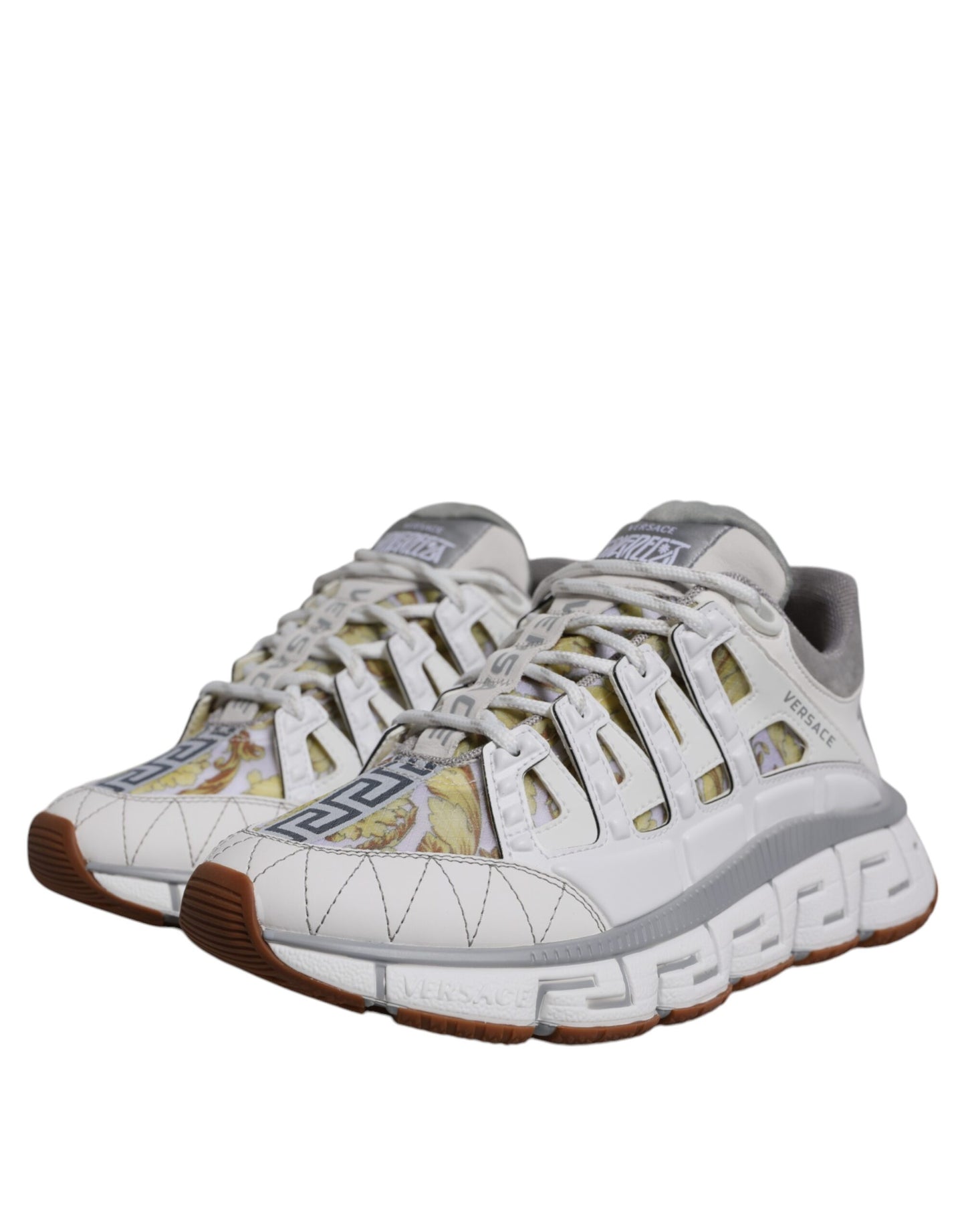 Versace White Trigreca Barocco Print Low Top Sneakers Shoes Versace Gray
