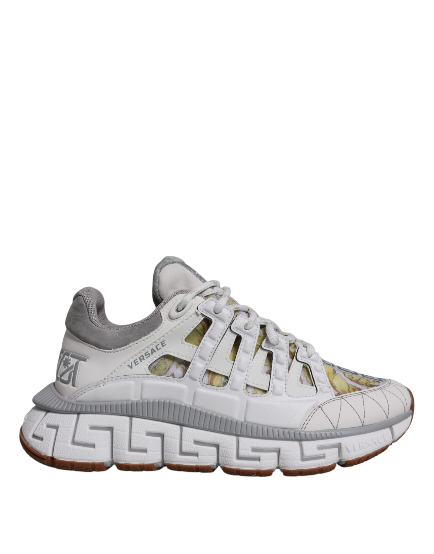 Versace White Trigreca Barocco Print Low Top Sneakers Shoes Versace Gray