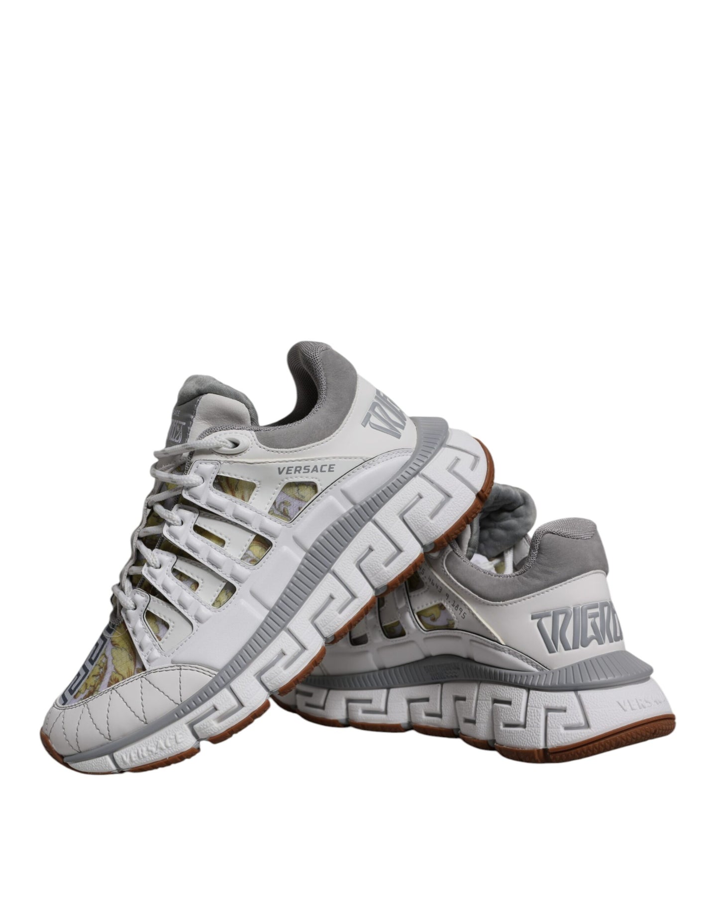 Versace White Trigreca Barocco Print Low Top Sneakers Shoes Versace Dark Gray