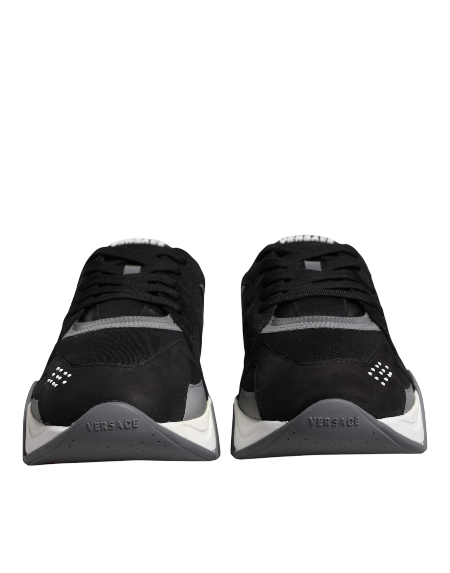 Versace Black Leather Neoprene Chunky Low Top Sneakers Squalo Shoes Versace Dark Slate Gray