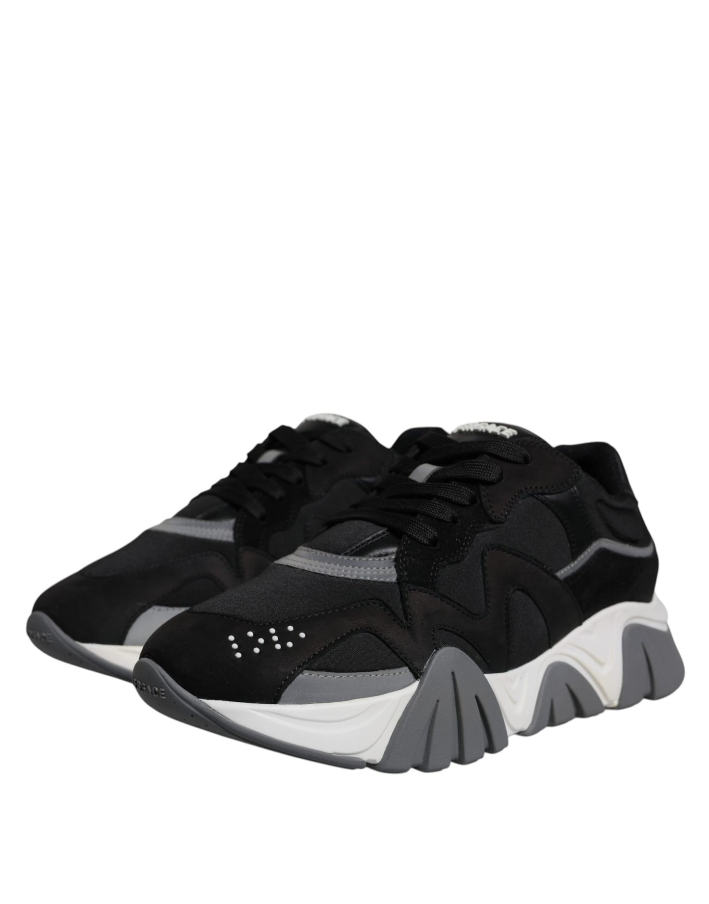 Versace Black Leather Neoprene Chunky Low Top Sneakers Squalo Shoes Versace Black