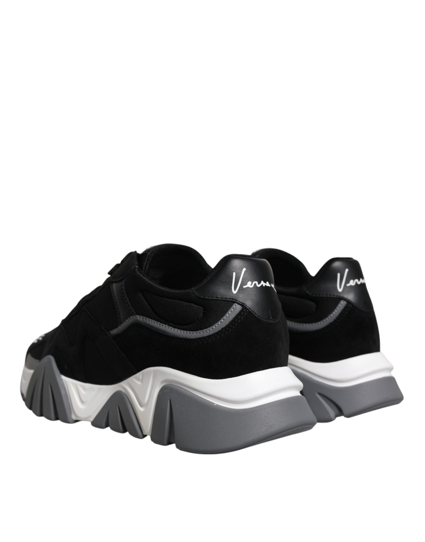 Versace Black Leather Neoprene Chunky Low Top Sneakers Squalo Shoes Versace Light Gray