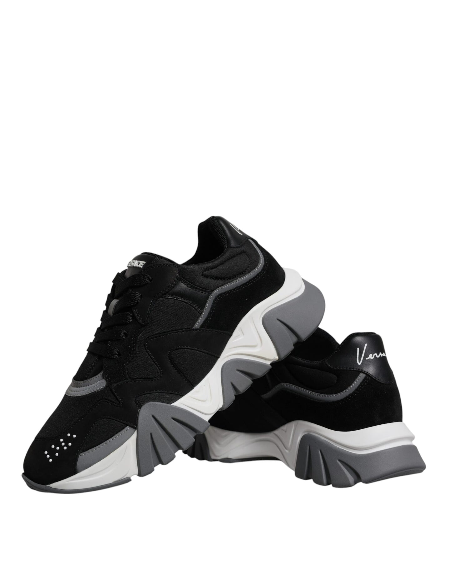 Versace Black Leather Neoprene Chunky Low Top Sneakers Squalo Shoes Versace Light Gray