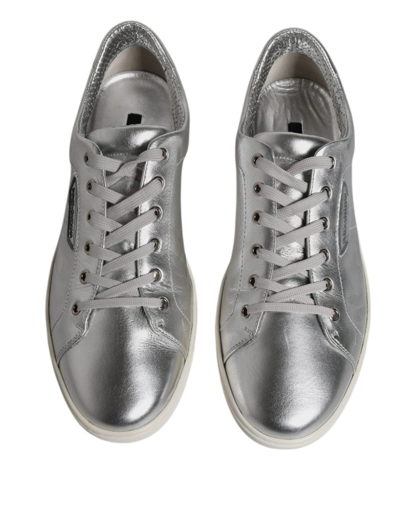Dolce & Gabbana Silver London Low Top Leather Sneakers Shoes Dolce & Gabbana Slate Gray