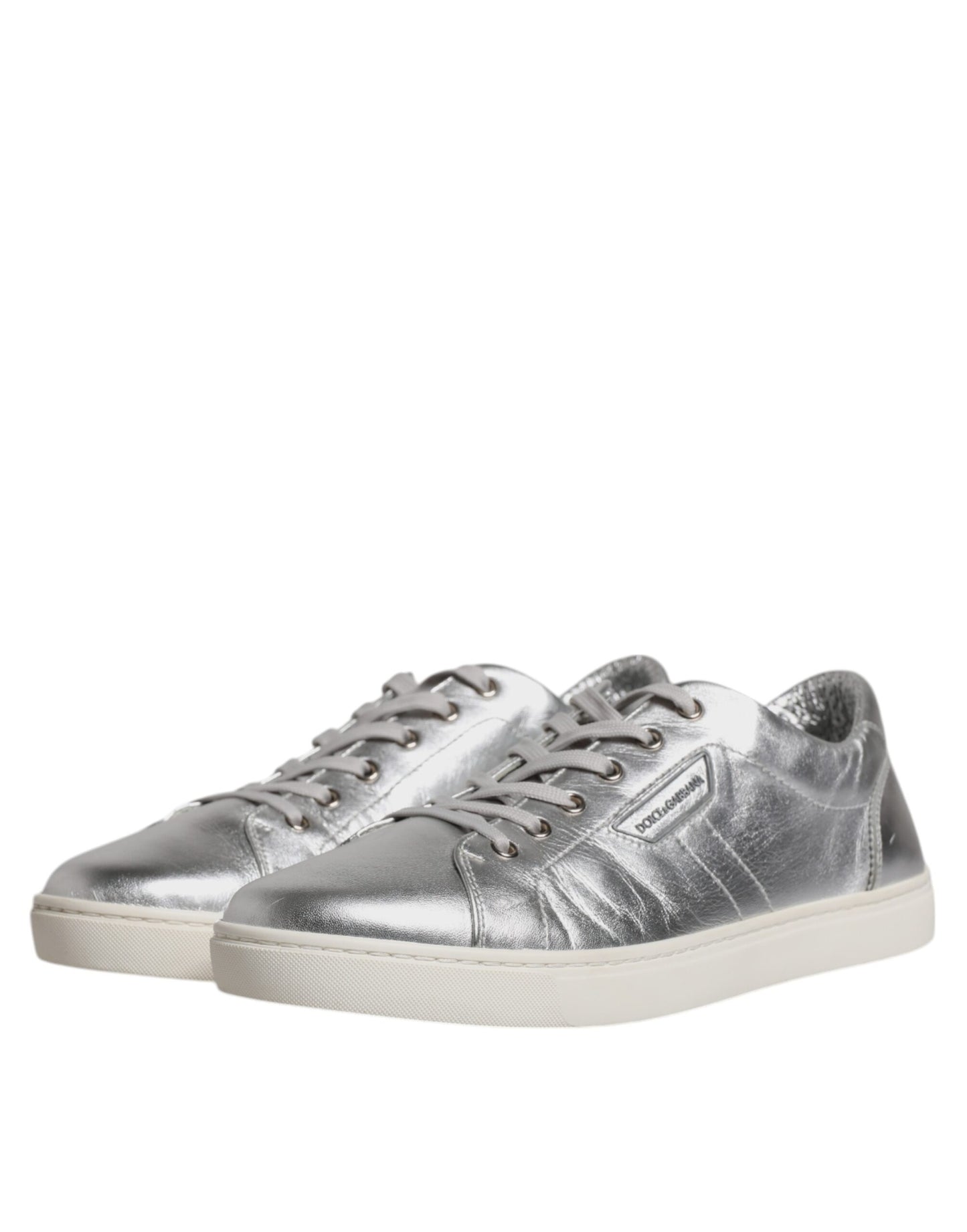 Dolce & Gabbana Silver London Low Top Leather Sneakers Shoes Dolce & Gabbana Gray
