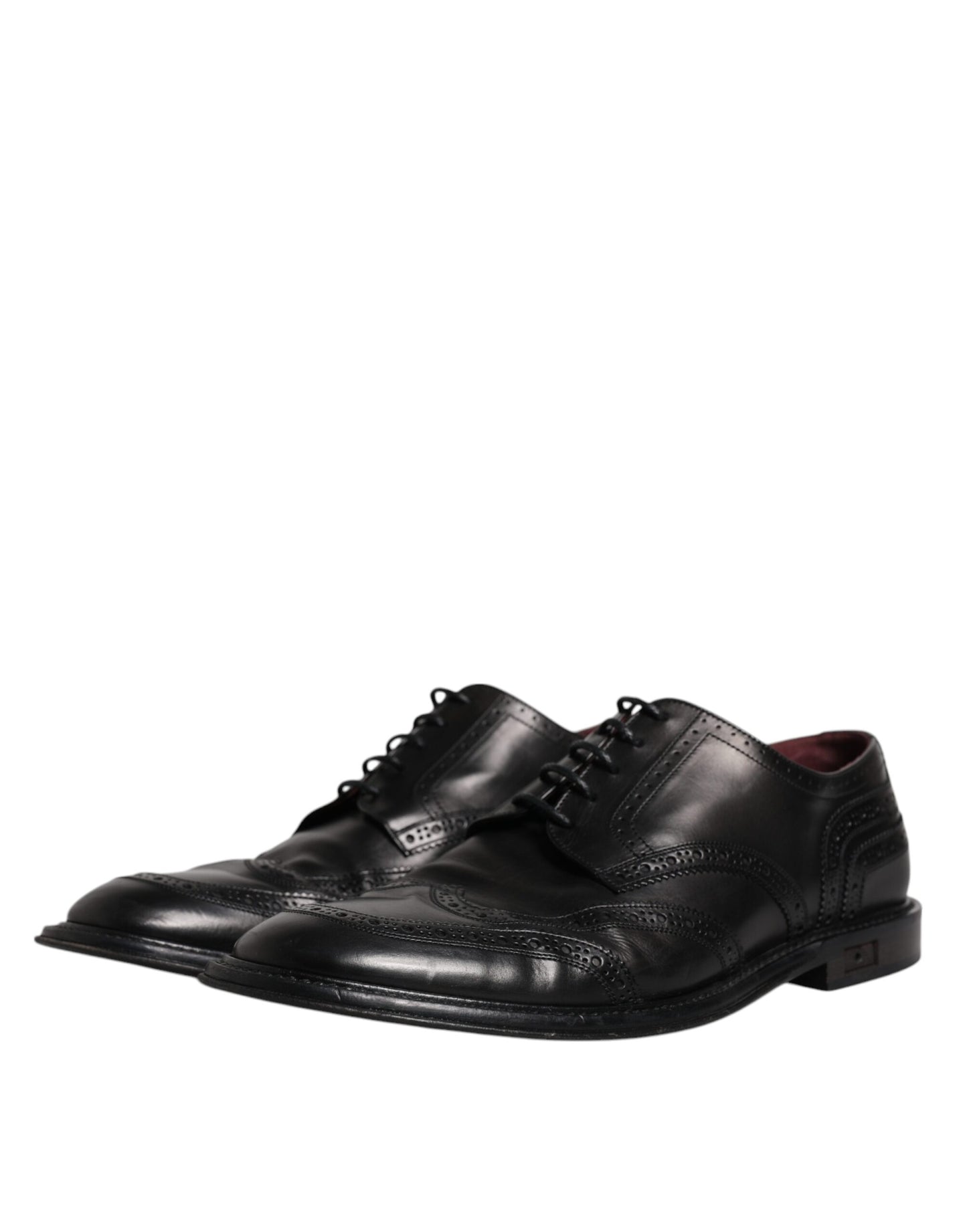 Dolce & Gabbana Black Leather Derby Wingtip Formal Shoes Dolce & Gabbana Black