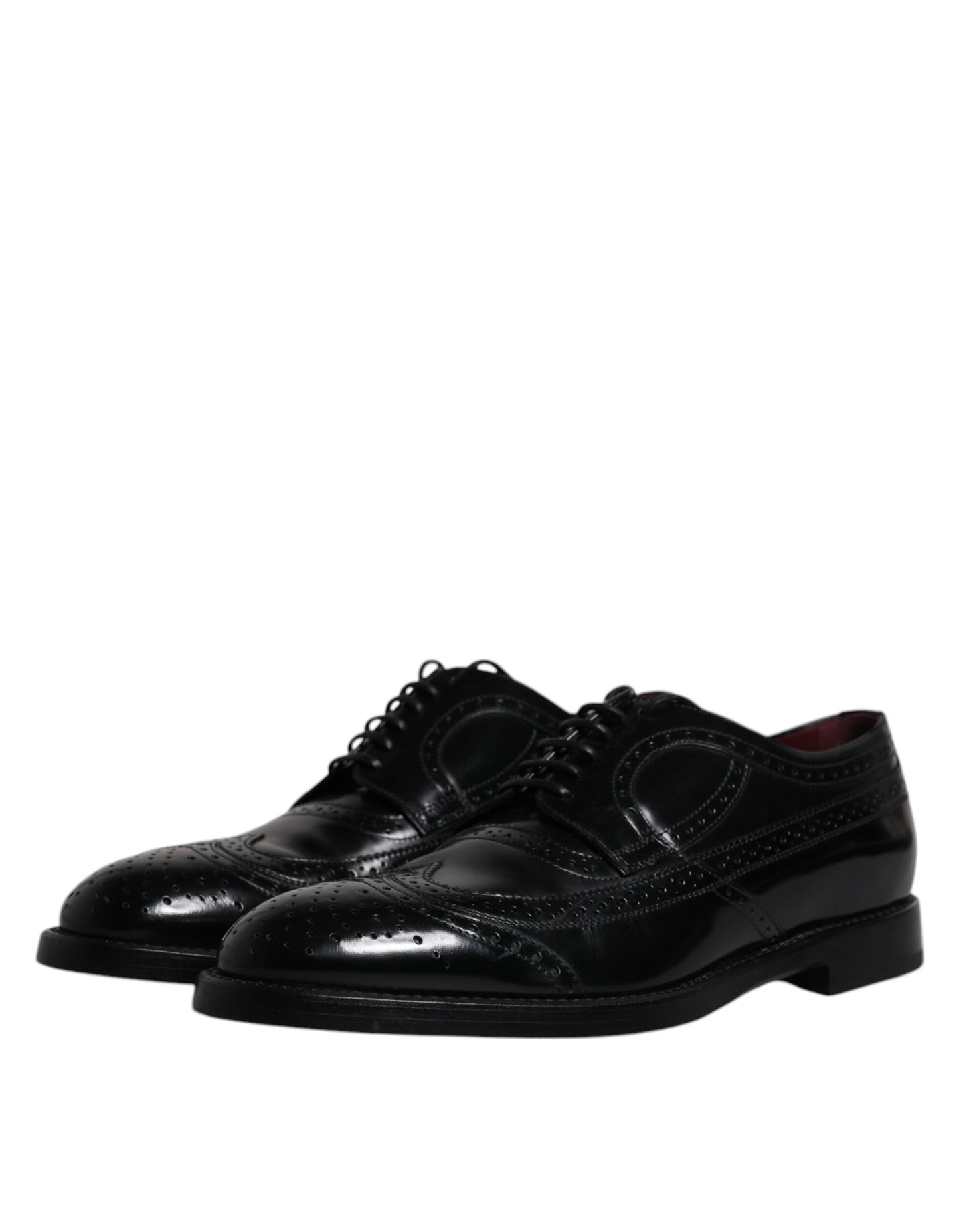 Dolce & Gabbana Black Leather Derby Wingtip Formal Shoes Dolce & Gabbana Black