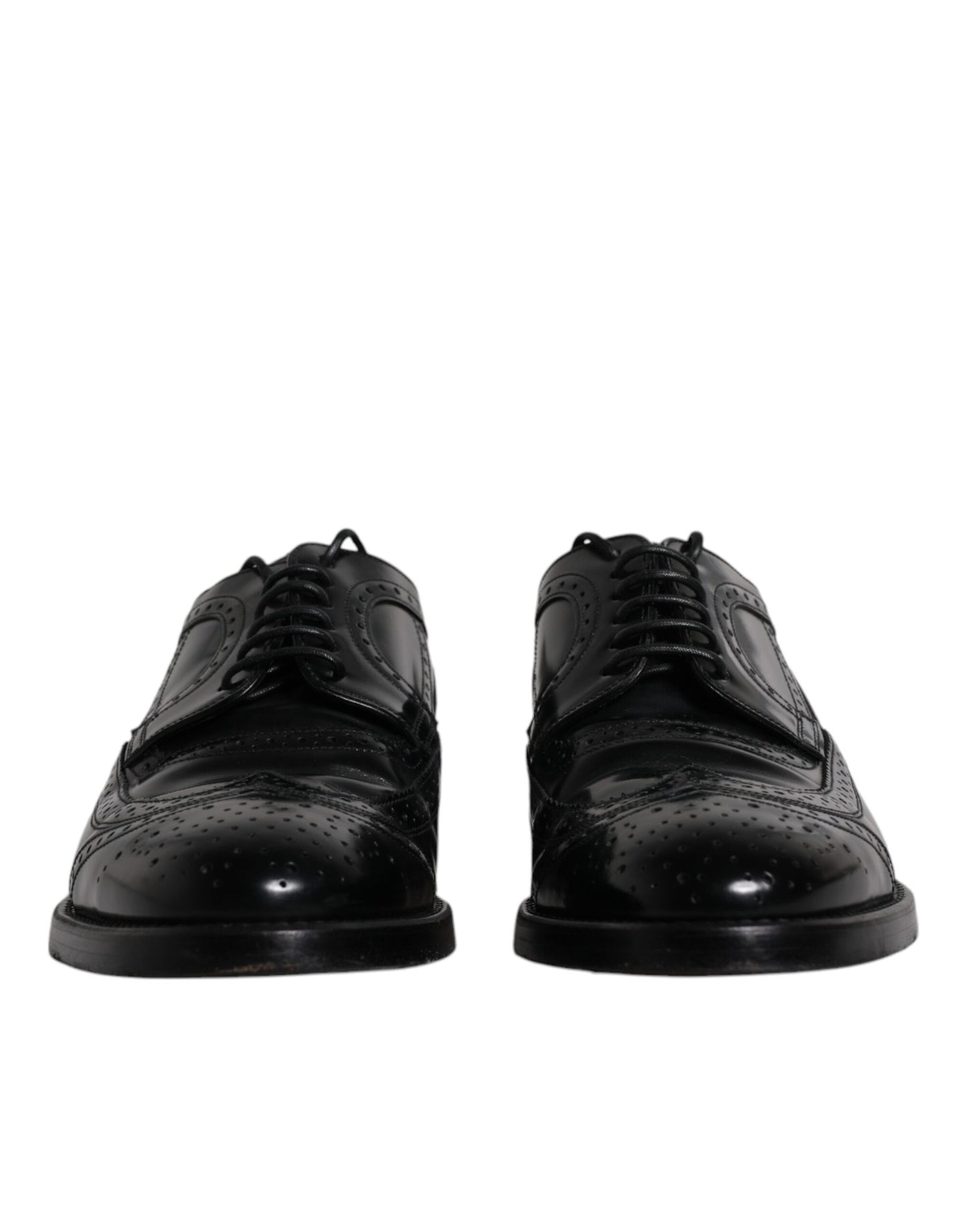 Dolce & Gabbana Black Leather Derby Wingtip Formal Shoes Dolce & Gabbana Black