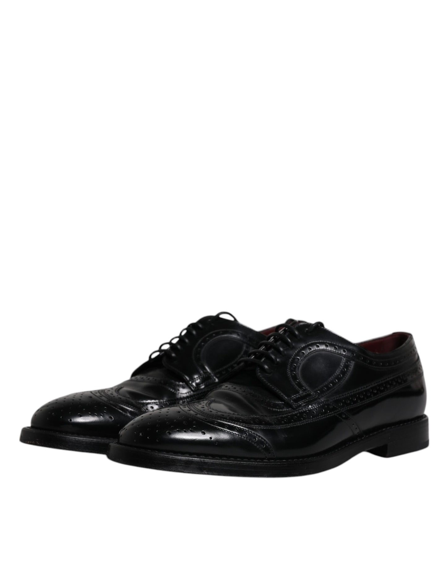 Dolce & Gabbana Black Leather Derby Wingtip Formal Shoes Dolce & Gabbana Black