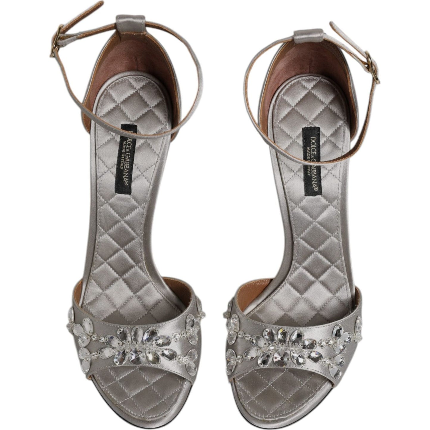 Dolce & Gabbana Silver Ankle Strap Crystal Sandals Shoes Dolce & Gabbana Slate Gray