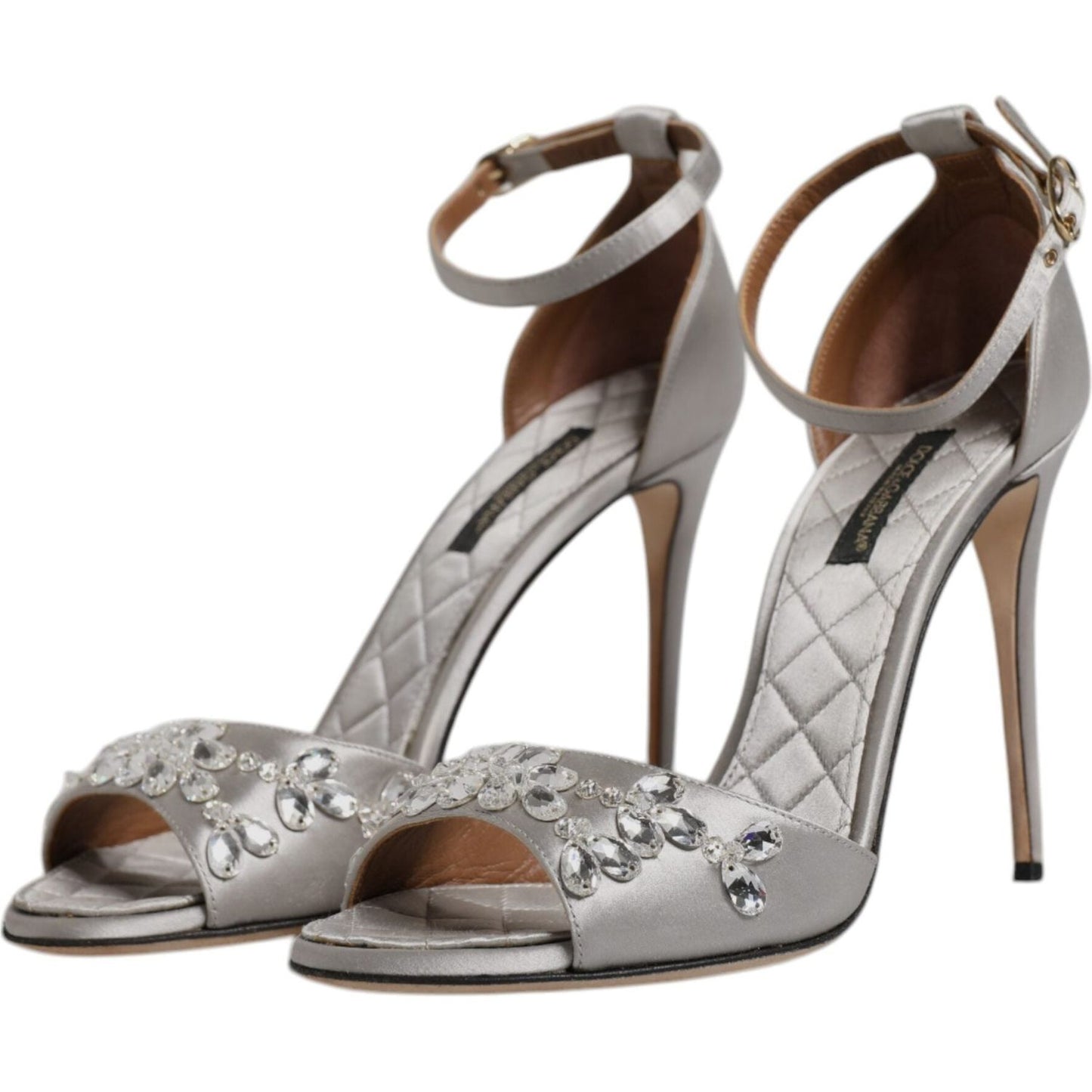 Dolce & Gabbana Silver Ankle Strap Crystal Sandals Shoes Dolce & Gabbana Rosy Brown