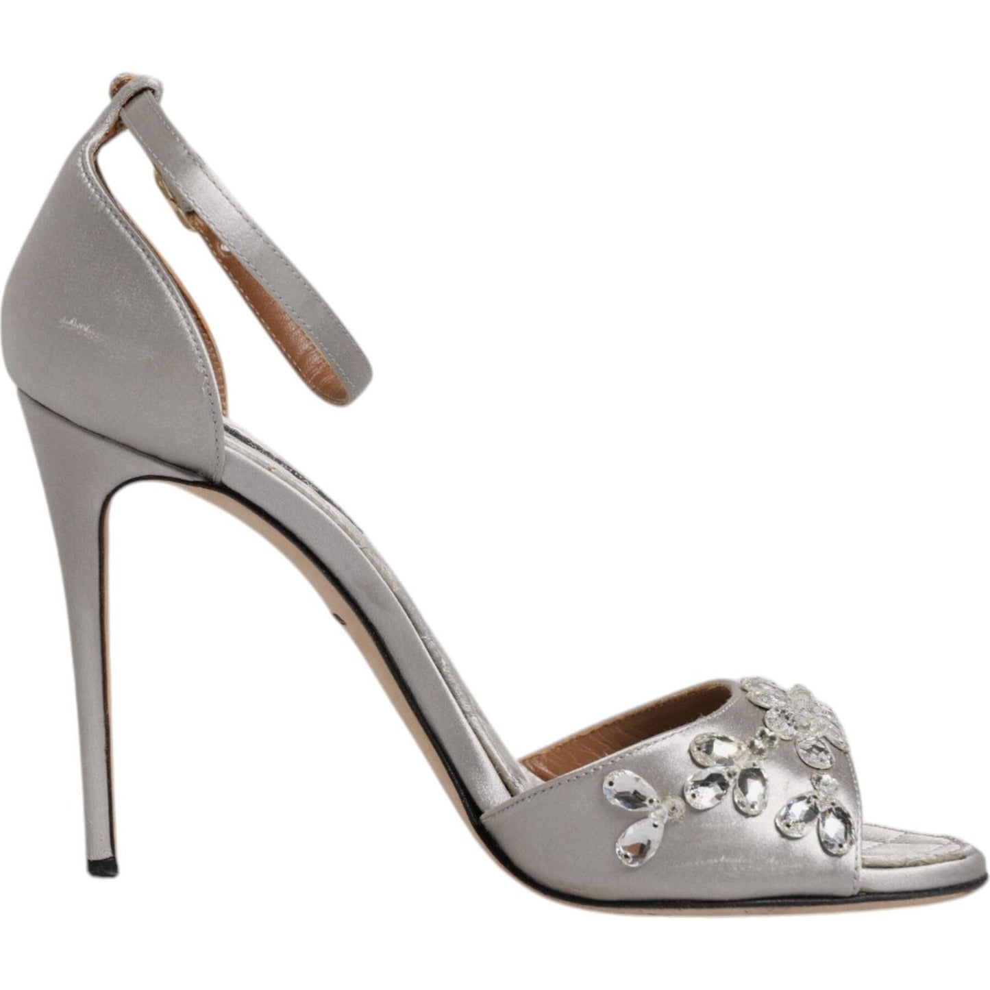 Dolce & Gabbana Silver Ankle Strap Crystal Sandals Shoes Dolce & Gabbana Rosy Brown