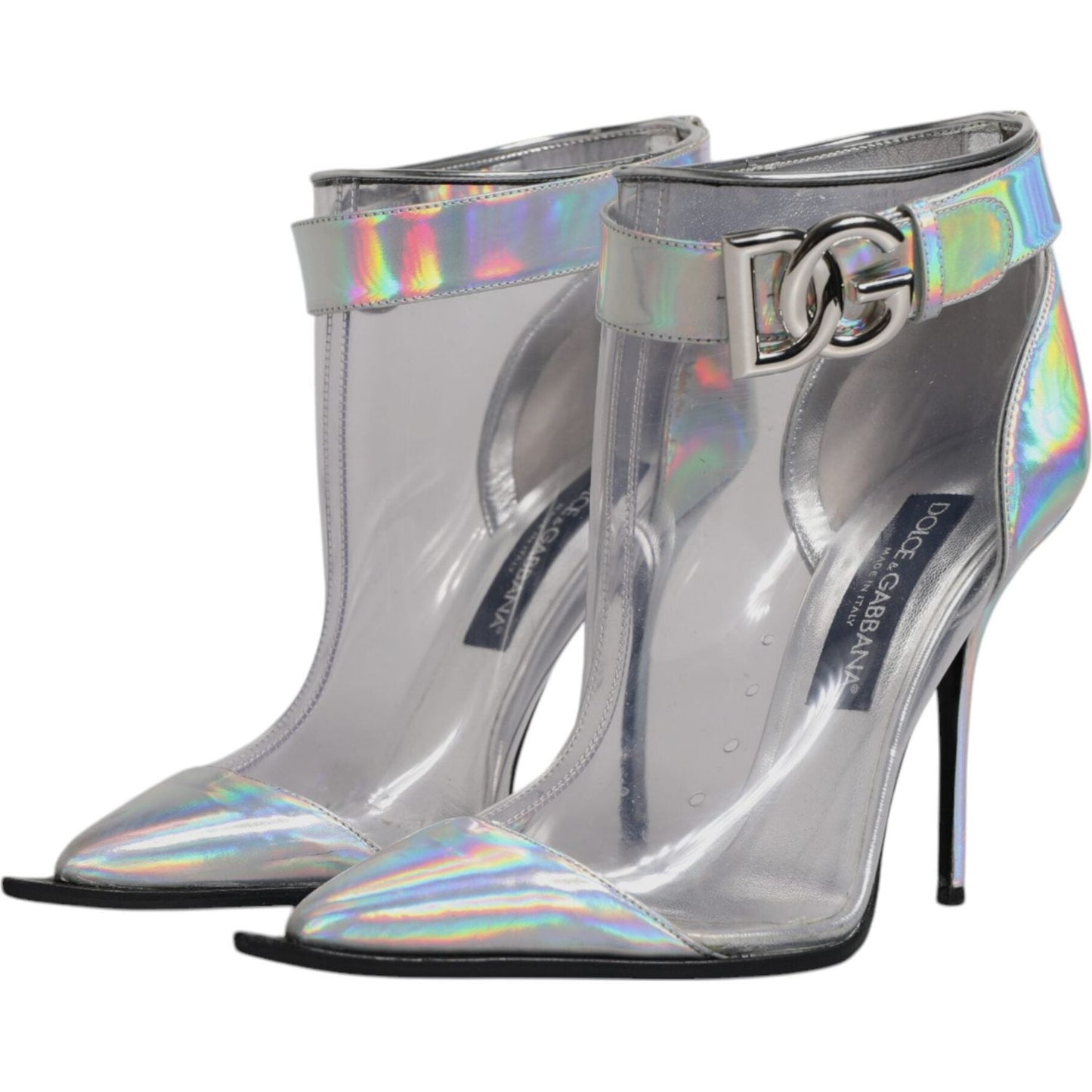 Dolce & Gabbana Silver Iridescent Pointed Short Boots Shoes Dolce & Gabbana Dark Gray