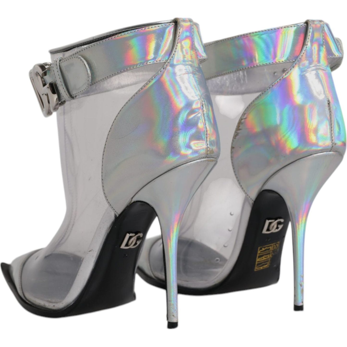Dolce & Gabbana Silver Iridescent Pointed Short Boots Shoes Dolce & Gabbana Dark Gray