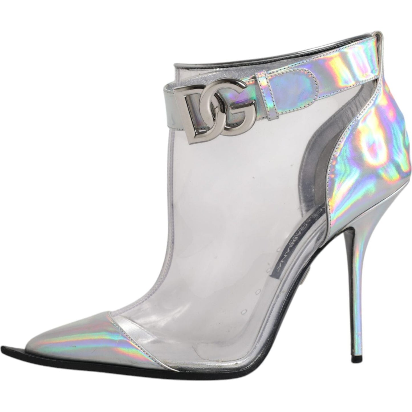 Dolce & Gabbana Silver Iridescent Pointed Short Boots Shoes Dolce & Gabbana Gray
