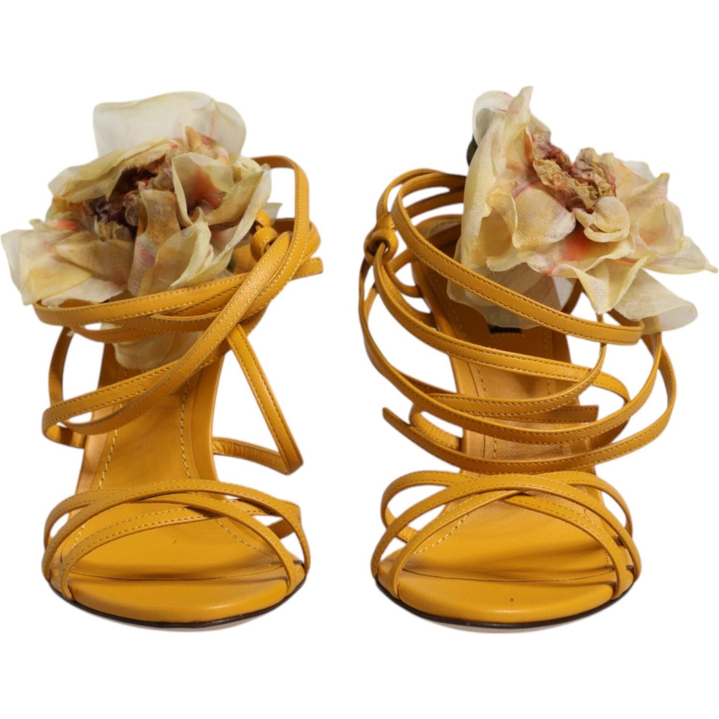 Dolce & Gabbana Yellow Flower Applique Keira Sandals Shoes Dolce & Gabbana Dark Goldenrod