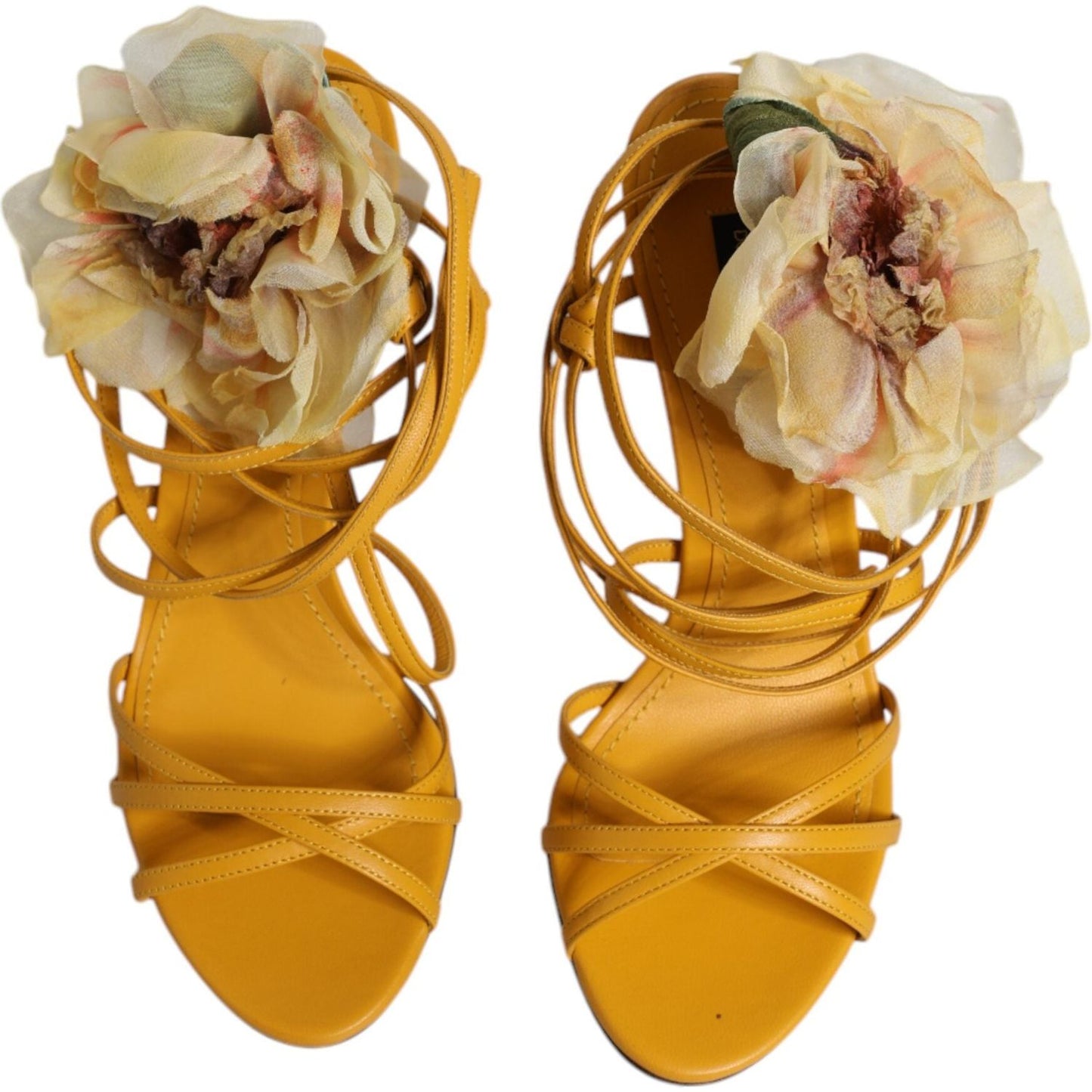 Dolce & Gabbana Yellow Flower Applique Keira Sandals Shoes Dolce & Gabbana Dark Goldenrod