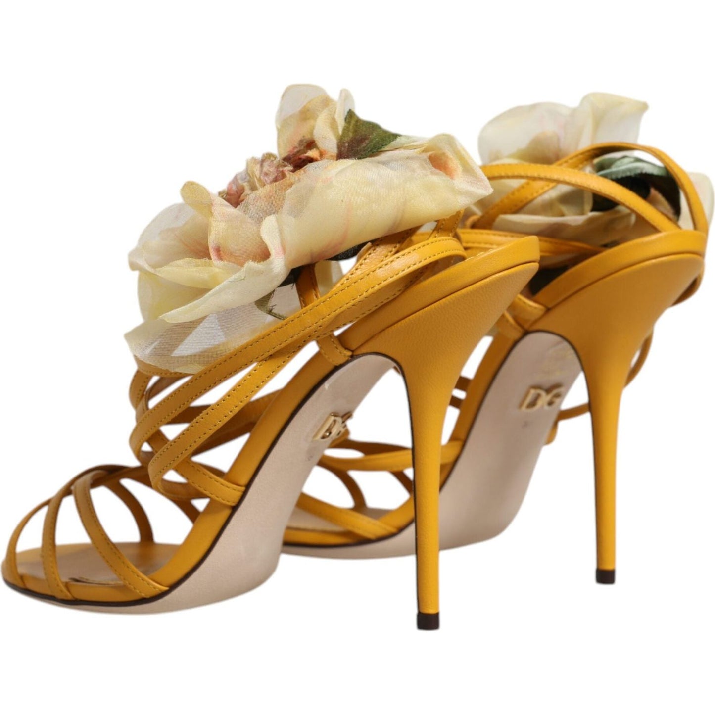 Dolce & Gabbana Yellow Flower Applique Keira Sandals Shoes Dolce & Gabbana Dark Khaki