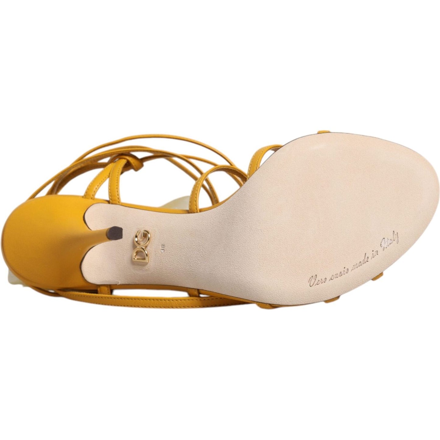 Dolce & Gabbana Yellow Flower Applique Keira Sandals Shoes Dolce & Gabbana Wheat