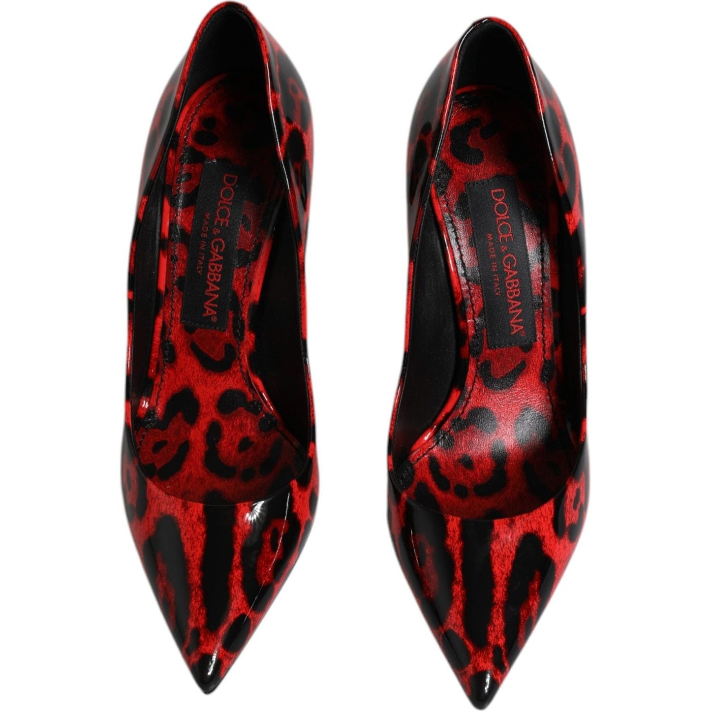 Dolce & Gabbana Red Leopard Leather Stiletto High Heels Pumps Shoes Dolce & Gabbana Black