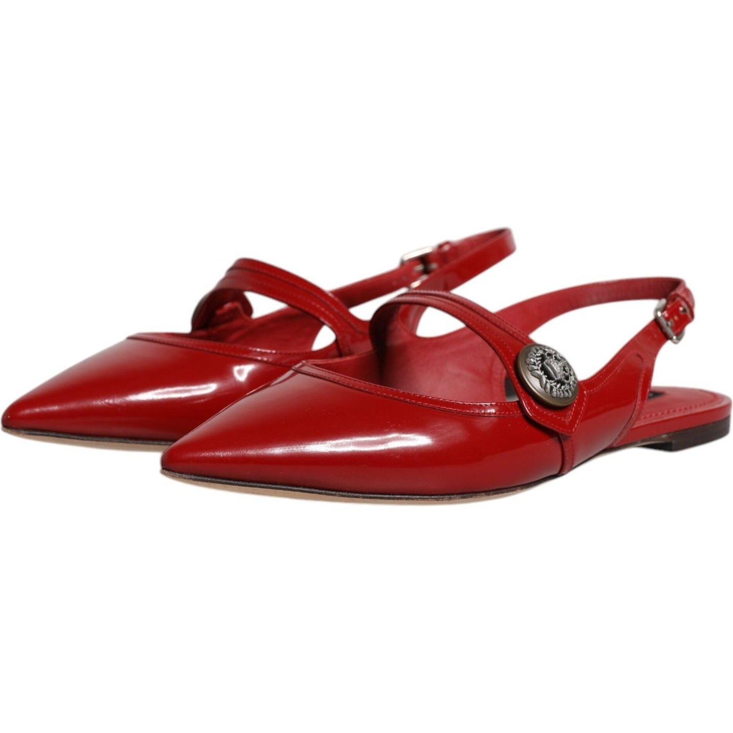 Dolce & Gabbana Red Leather Slingback Flats Sandals Shoes Dolce & Gabbana Brown