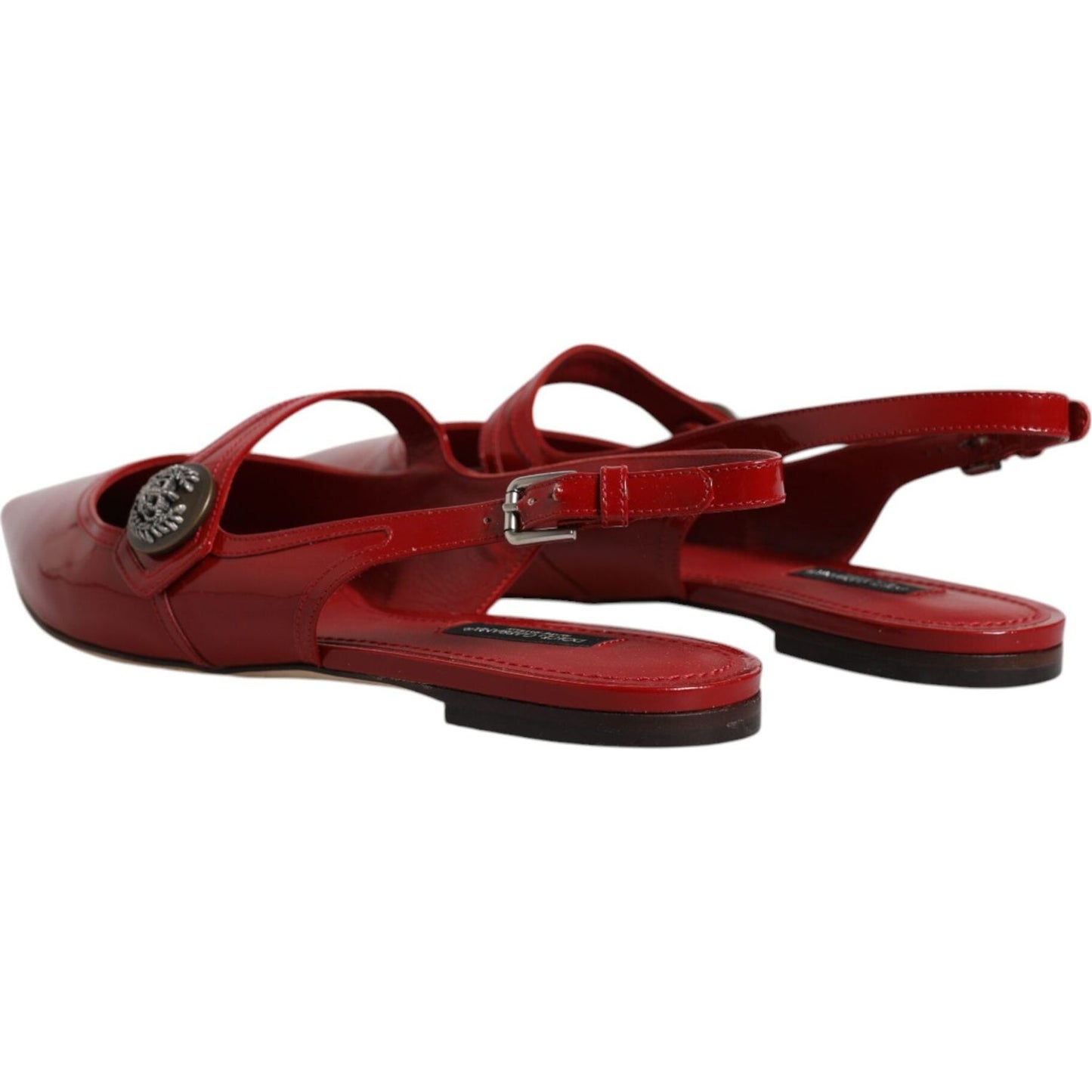Dolce & Gabbana Red Leather Slingback Flats Sandals Shoes Dolce & Gabbana Dark Red
