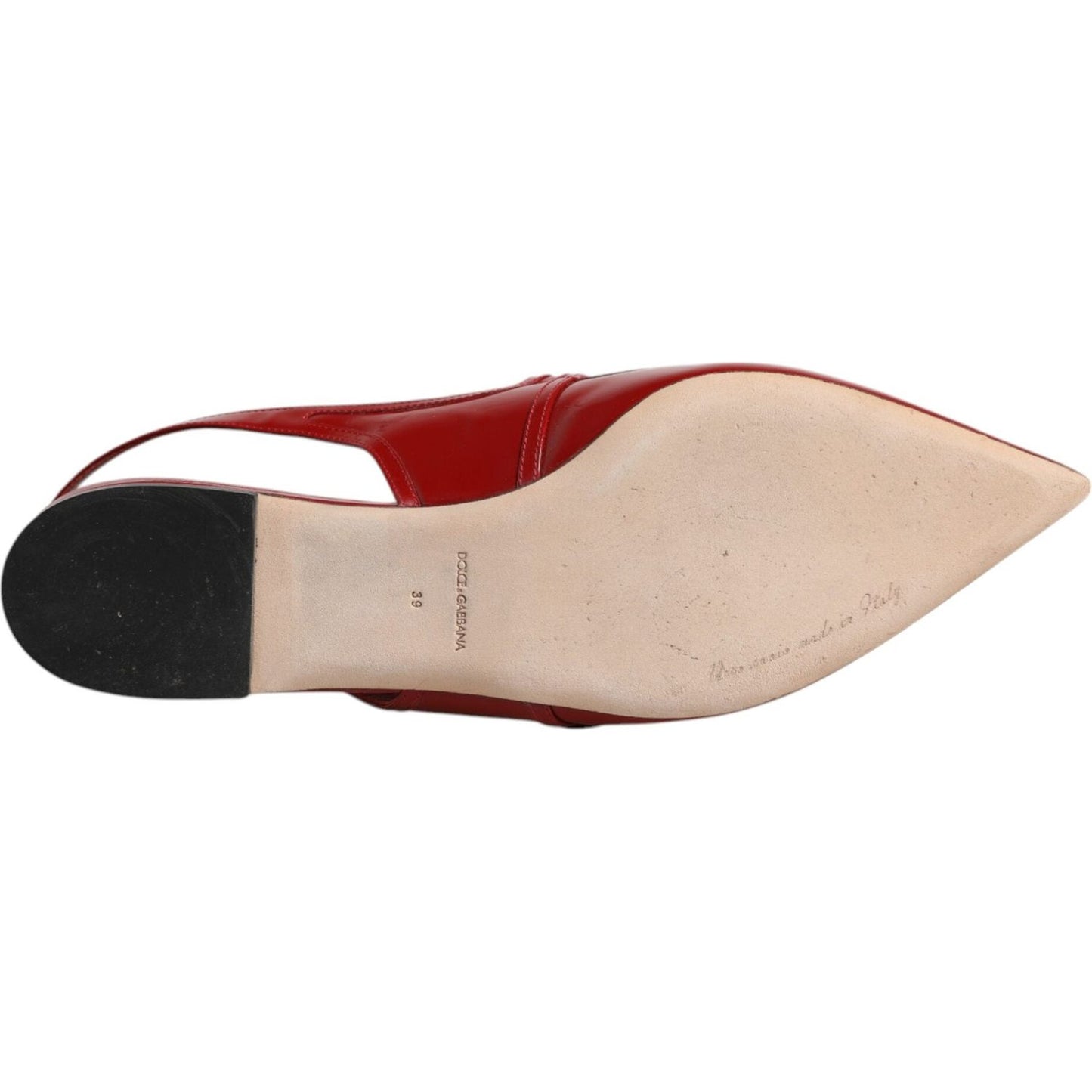 Dolce & Gabbana Red Leather Slingback Flats Sandals Shoes Dolce & Gabbana Tan