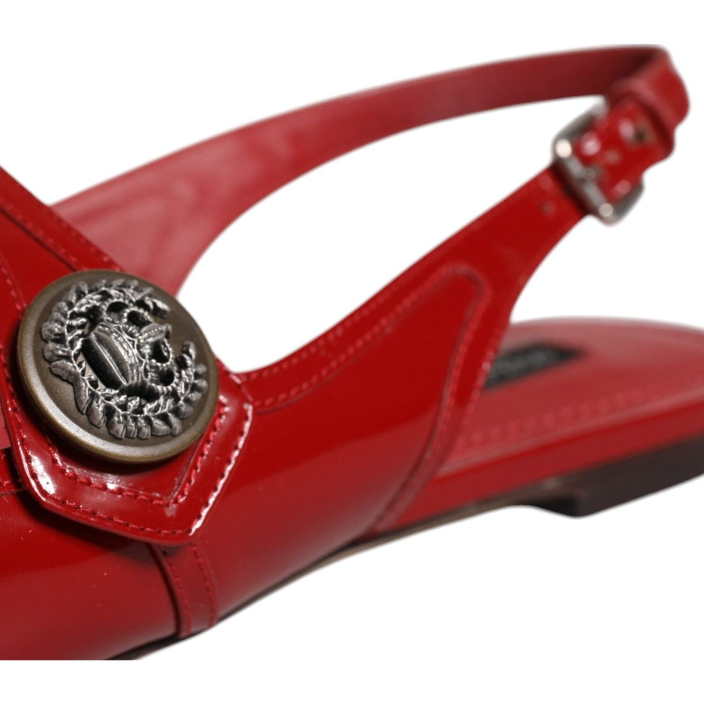 Dolce & Gabbana Red Leather Slingback Flats Sandals Shoes Dolce & Gabbana Brown