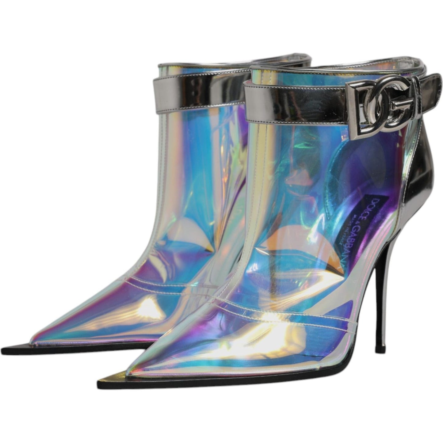 Dolce & Gabbana Shoes Silver Iridescent Pointed Short Boots Dolce & Gabbana Light Slate Gray