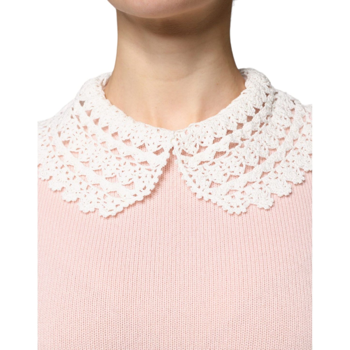 Dolce & Gabbana Pink Cashmere Collar Knitted Long Sleeves Top TSH86768-40
