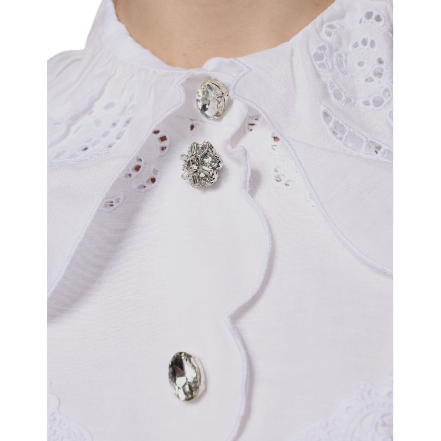Dolce & Gabbana White Cotton Lace Trim Collared Blouse Top TSH86793-40