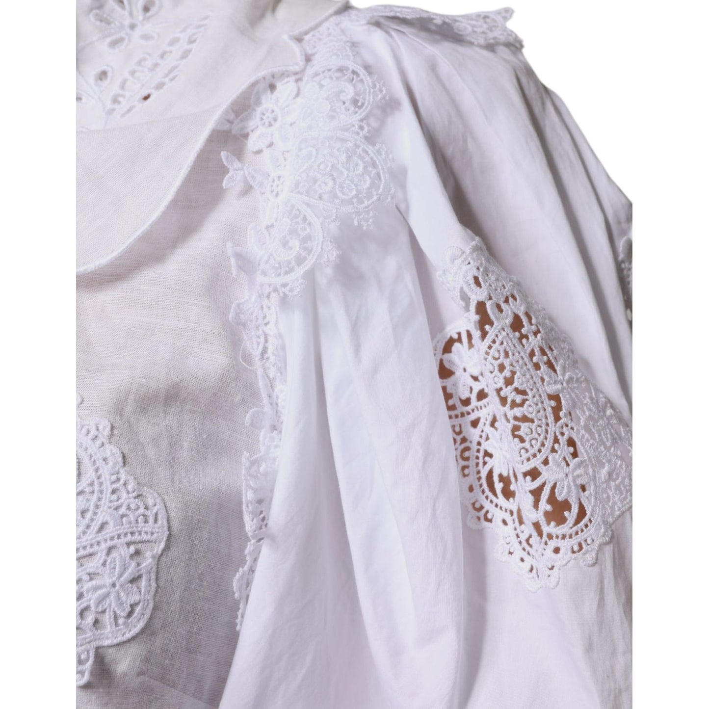 Dolce & Gabbana White Cotton Lace Trim Collared Blouse Top TSH86793-40