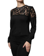 Dolce & Gabbana Black Floral Lace Silk Pullover Blouse Top TSH86804-42