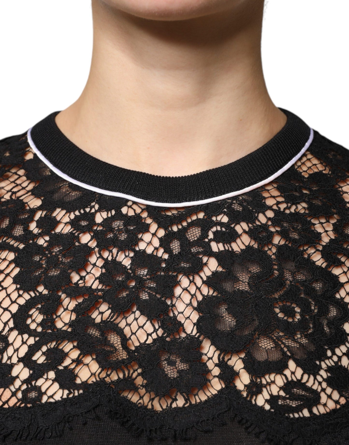 Dolce & Gabbana Black Floral Lace Silk Pullover Blouse Top TSH86804-42