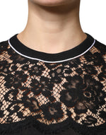 Dolce & Gabbana Black Floral Lace Silk Pullover Blouse Top TSH86804-42