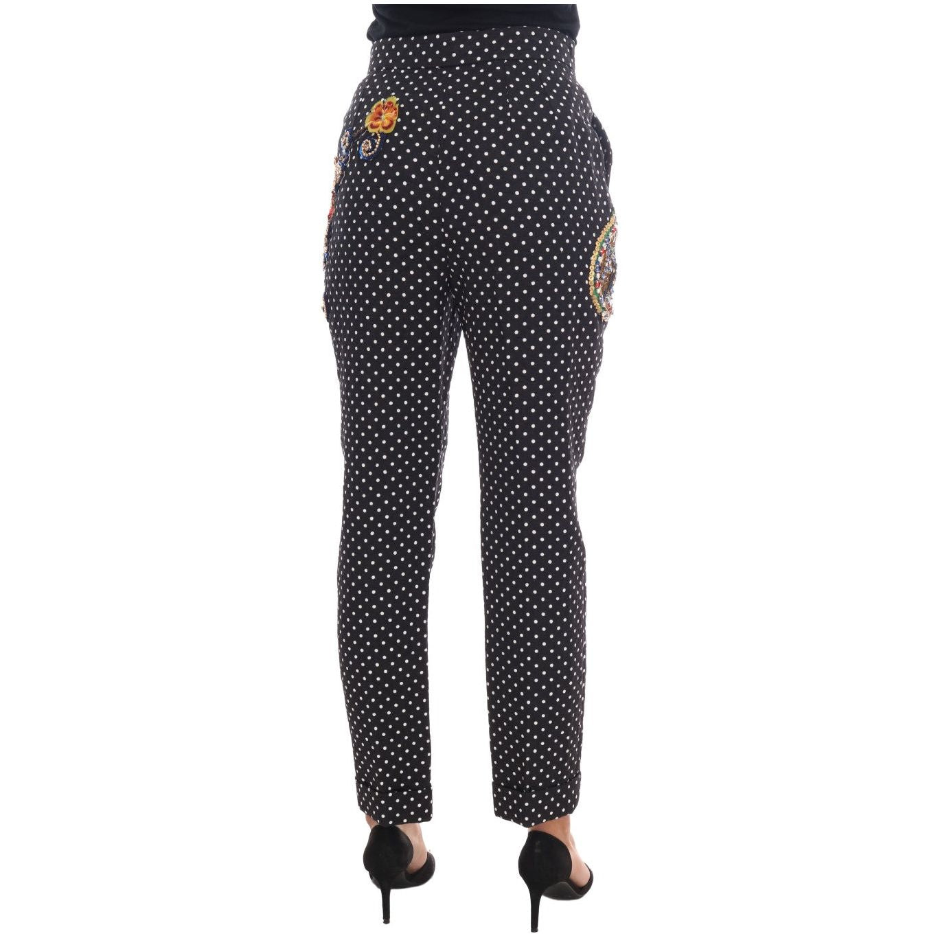 Dolce & Gabbana Elegant Polka Dot Embellished Trousers Jeans & Pants Dolce & Gabbana Dark Slate Gray