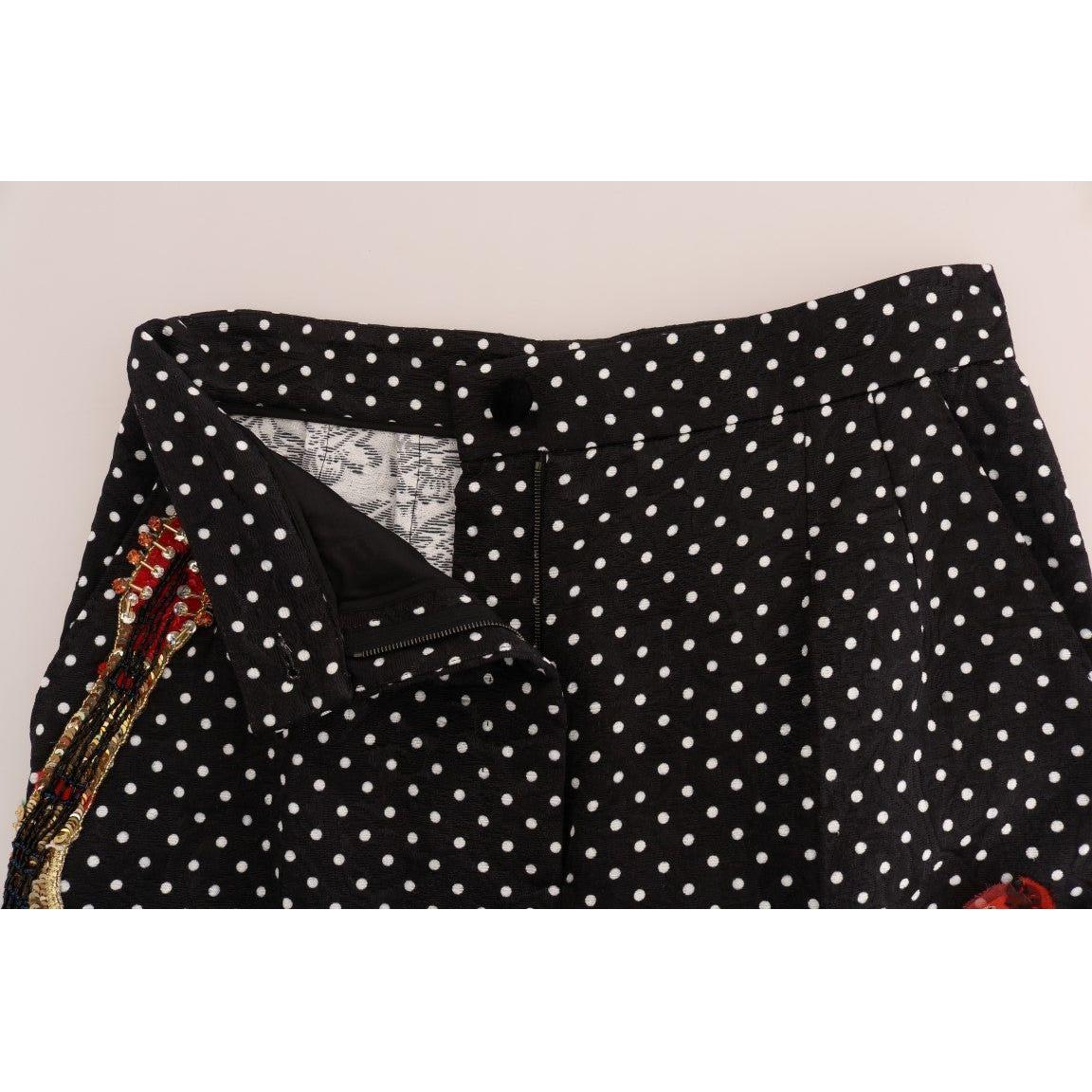 Dolce & Gabbana Elegant Polka Dot Embellished Trousers Jeans & Pants Dolce & Gabbana Black