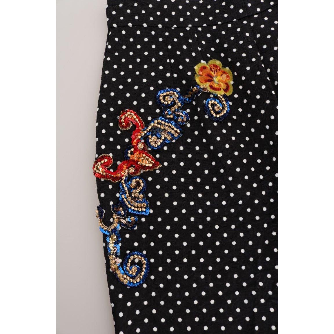 Dolce & Gabbana Elegant Polka Dot Embellished Trousers Jeans & Pants Dolce & Gabbana Black