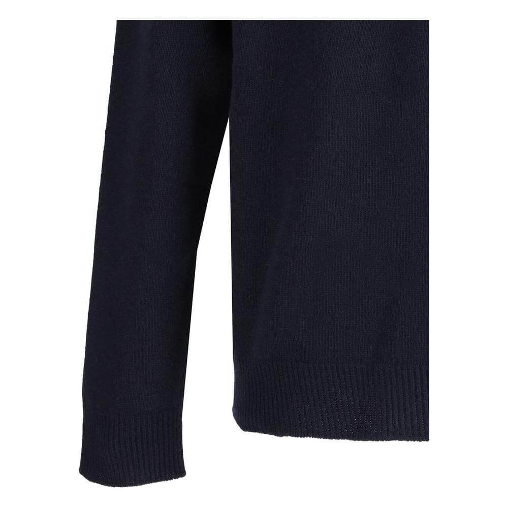Jil Sander virgin wool seamless sweater with ribbed cuffs and hem in monochrome style, showcasing regular fit, side view.