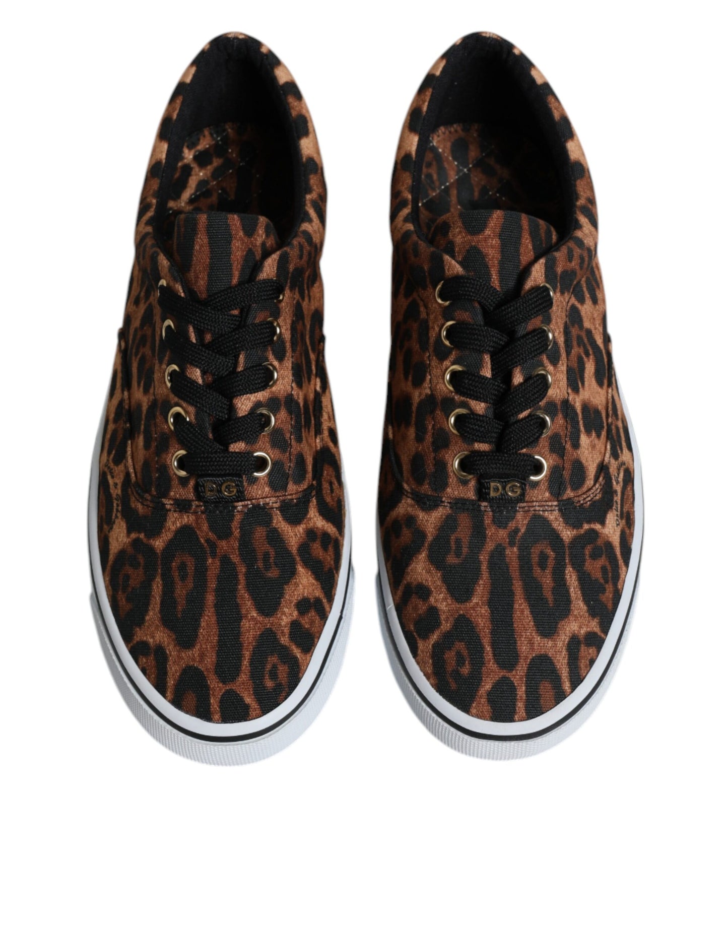 Dolce & Gabbana Brown Leopard Logo Print Cotton Sneakers Shoes Dolce & Gabbana Black