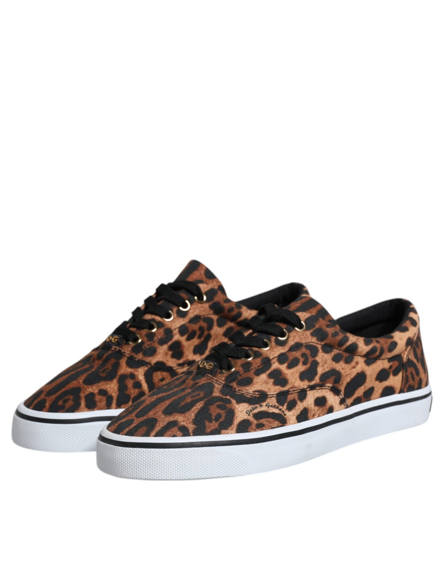 Dolce & Gabbana Brown Leopard Logo Print Cotton Sneakers Shoes Dolce & Gabbana Light Gray