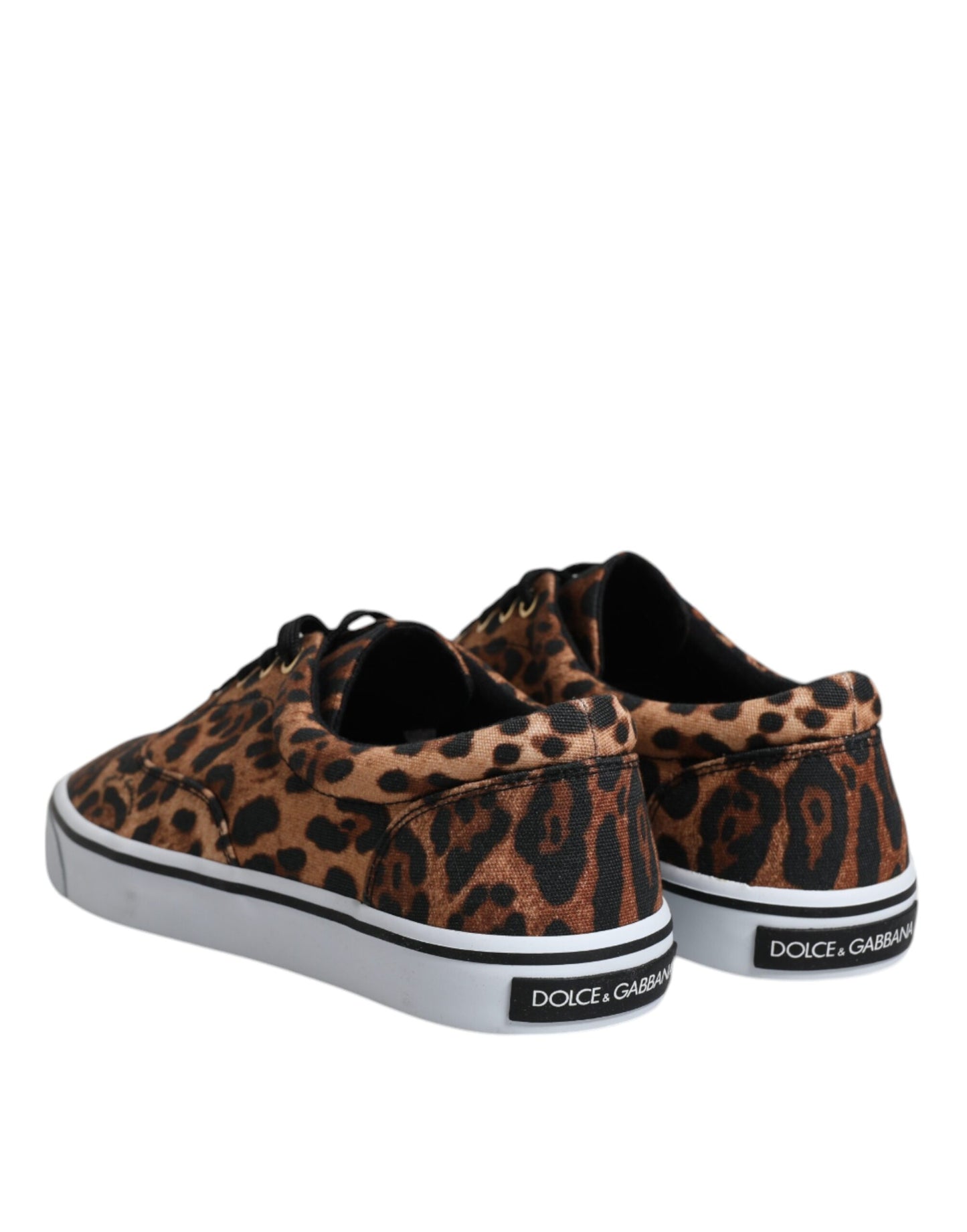 Dolce & Gabbana Brown Leopard Logo Print Cotton Sneakers Shoes Dolce & Gabbana Black