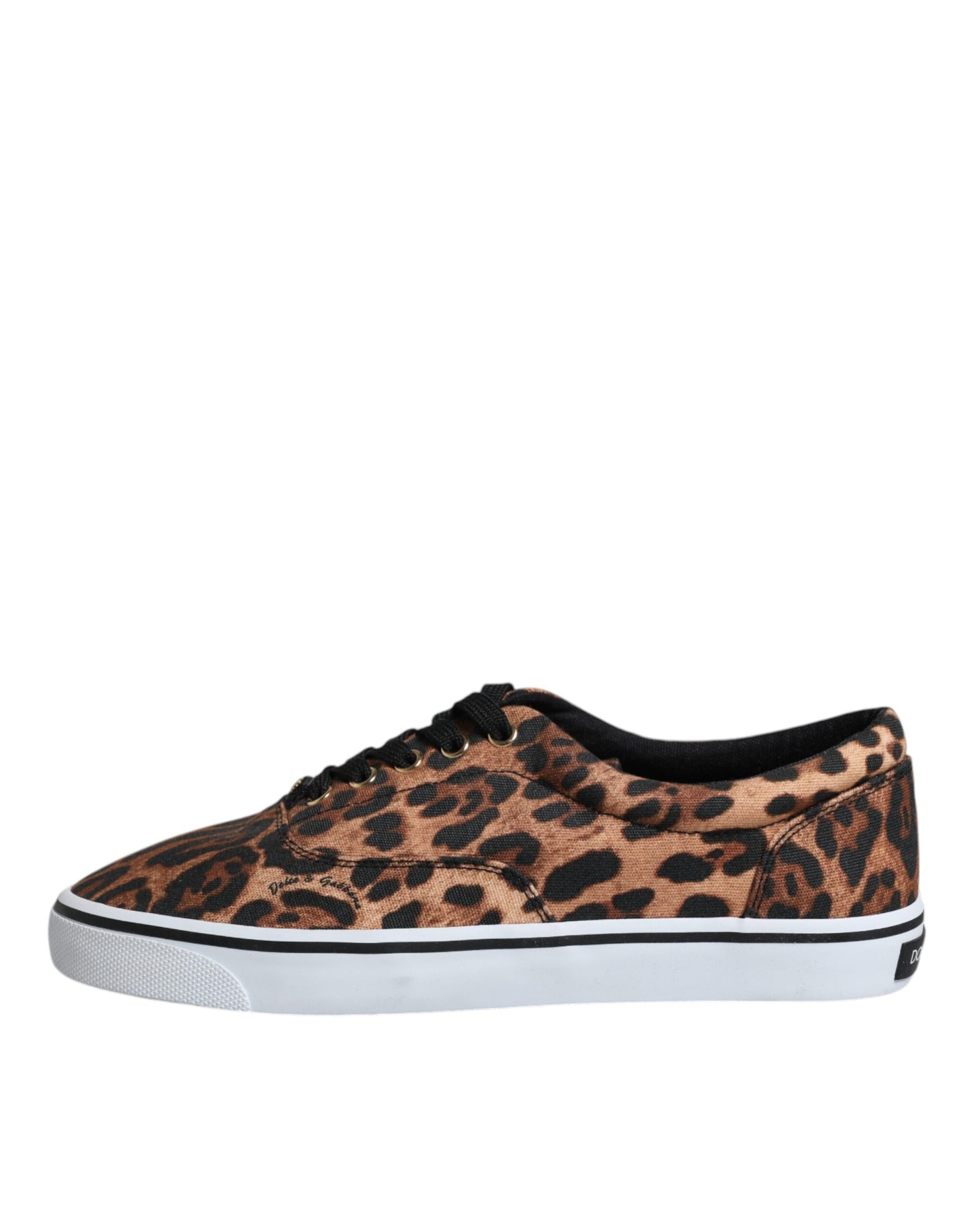 Dolce & Gabbana Brown Leopard Logo Print Cotton Sneakers Shoes Dolce & Gabbana Gray