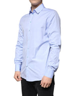 Dolce & Gabbana Light Blue Cotton Slim Fit GOLD Men Dress Shirt TSH86489-41