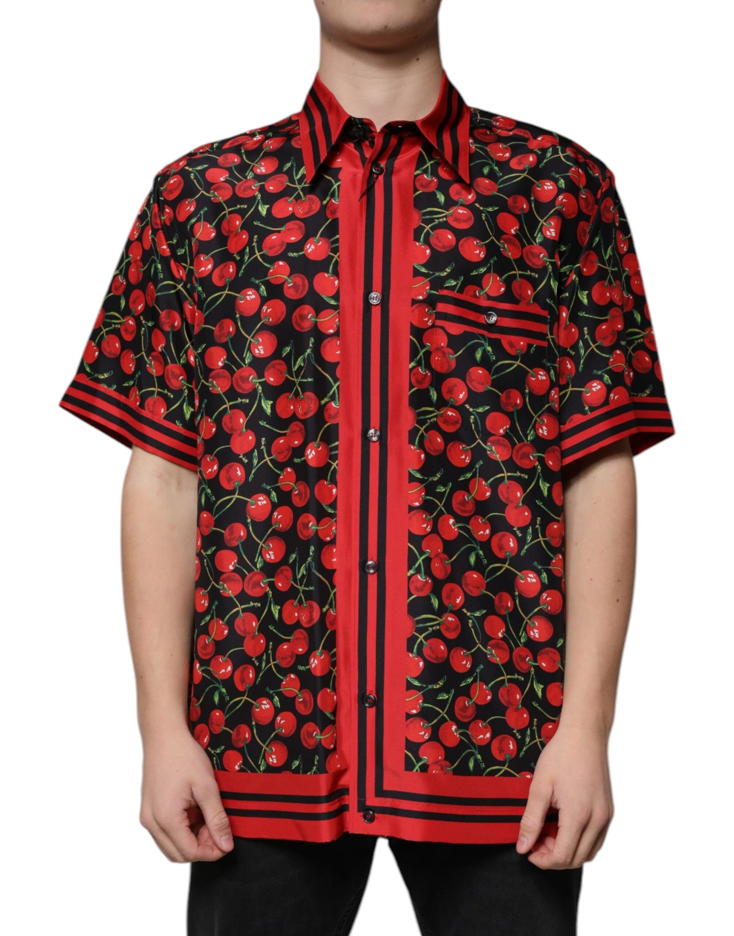Dolce & Gabbana Black Cherry Silk Button Down Casual Shirt TSH87282-42