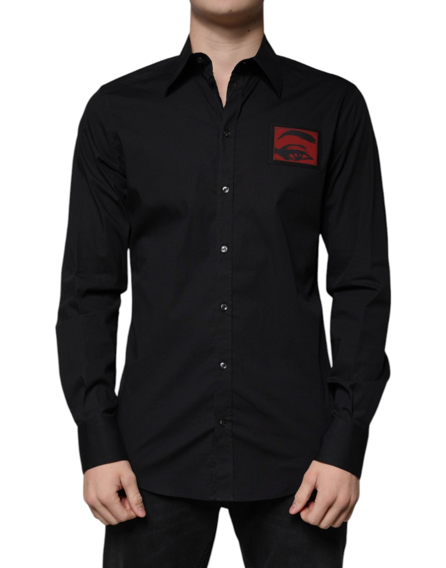 Dolce & Gabbana Black Eye Patch Long Sleeve GOLD Dress Shirt TSH87305-40
